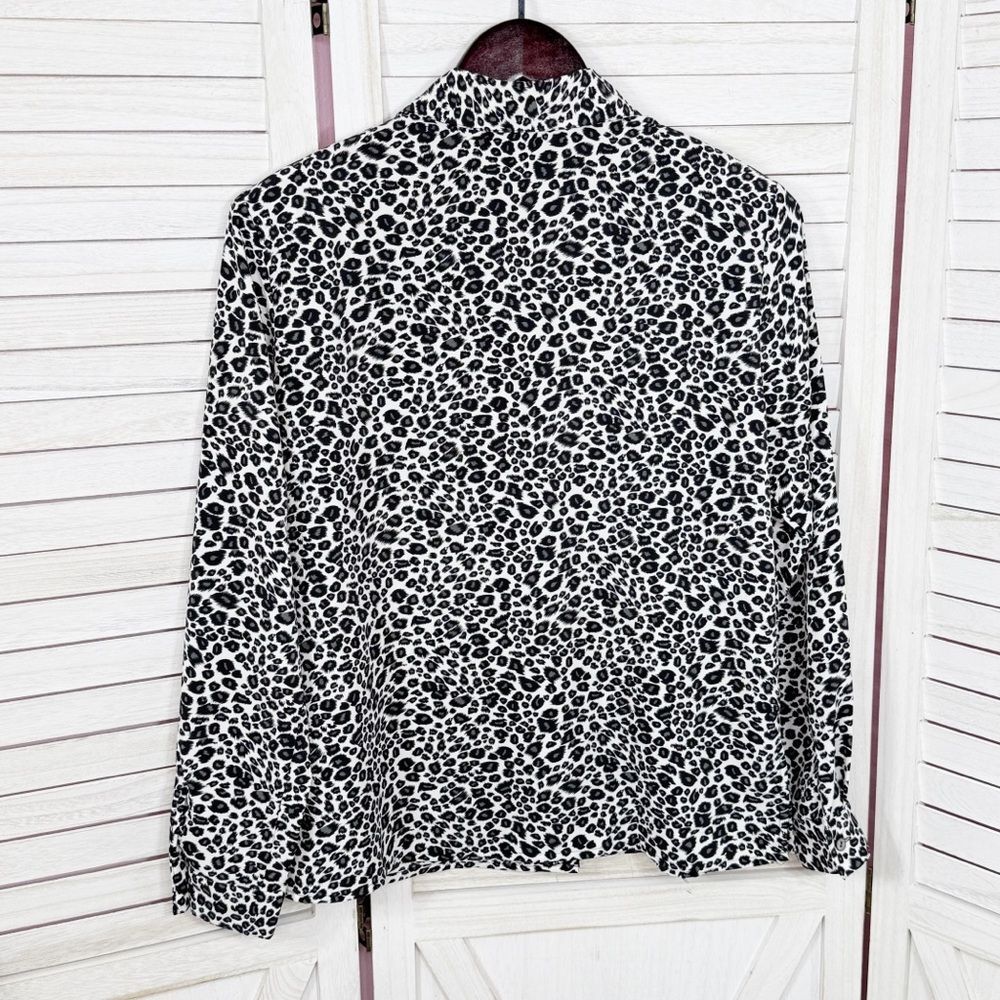 Notations Leopard Print Button Up Blouse White Bl… - image 8